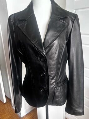 Danier Italian Leather Black Tailored Blazer Jacket Genuine Leather M